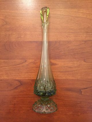 Vintage Mcm Fenton Avocado Green Glass Hobnail Footed Bud Vase 10 " Tall