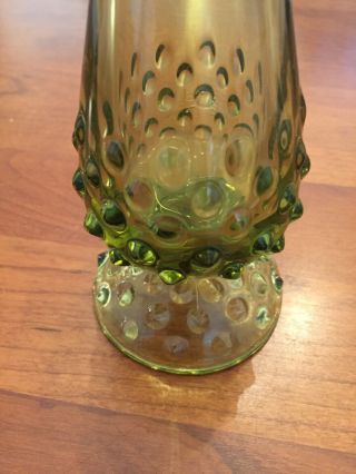Vintage MCM Fenton Avocado Green Glass Hobnail Footed Bud Vase 10 