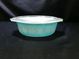 Pyrex Turquoise Snowflake Oval Casserole Dish 1 1/2 Qt 043 W/ 943c21 Glass Lid