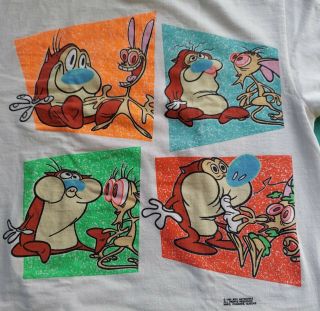 Vintage Ren And Stimpy Show T - Shirt Front Back Graphics Large 1991 Mtv