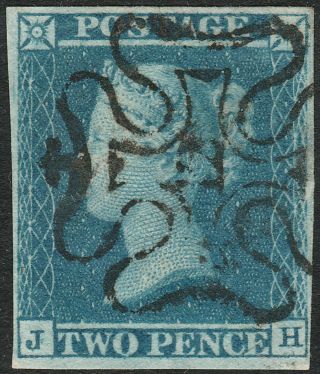 1841 Sg14 2d Blue Plate 3 Fine London 12 In Maltese Cross 4 Margins (jh)