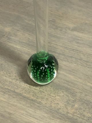 Murano Italian Art Glass green Bullicante Bubbles Bud Vase Paperweight Base 2