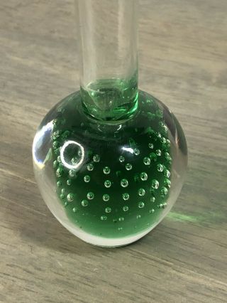 Murano Italian Art Glass green Bullicante Bubbles Bud Vase Paperweight Base 3