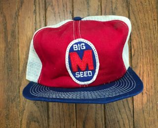 Vintage Big M Seed Mesh Trucker Hat Snapback Hat Baseball Cap Patch Usa Made