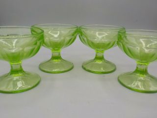 4 Vintage Green Depression Glass Federal Sherbets Pedestal Desert Bowls Exc