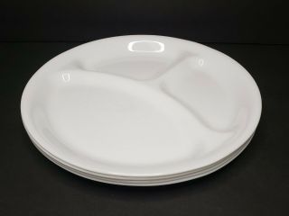 Set Of 4 Corelle Livingware Frost White 3 Section Divided Dinner Plates 10 1/4”