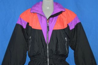 Vintage 90s Obermeyer Black Pink Purple Ski Skiing Womens Winter Jacket Sz 10