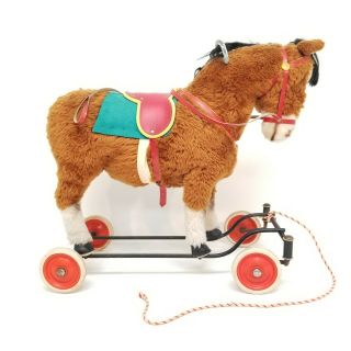 Vintage Antique Steiff Donkey Ride On Toy Wheels & Pull Rope