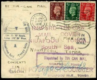 Tin Can Mail 1939 Kgvi Sheffield To Niuafoou Isle Tonga British Mail