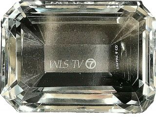 Tiffany & Co,  Vtg Faceted Emerald Cut Crystal Paperweight Wls - Tv Channel 7 Award