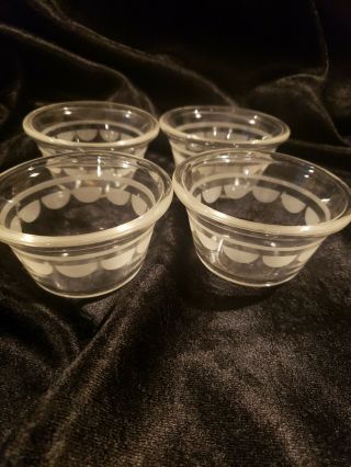 Vintage Early Clear Glass Pyrex Custard Cups Set Of 4 Etched Design