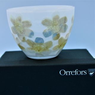 Orrefors Floral Hand Painted Crystal Bowl With Flowers And Initials Vintage