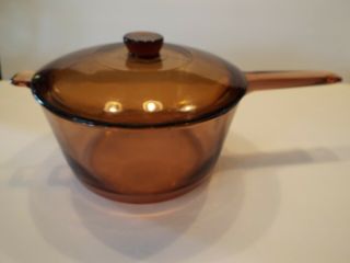 Vision Ware 2.  5 L / Qt Amber Glass Sauce Pan W/ Lid Corning Pyrex Cookware Usa