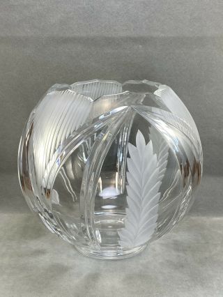Large Cut Crystal Rose Bowl Vase With Fan & Wheat Pattern