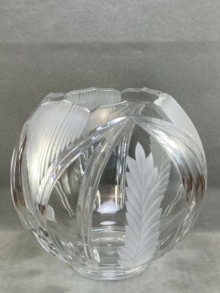 Large Cut Crystal Rose Bowl Vase With Fan & Wheat Pattern 2