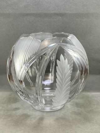Large Cut Crystal Rose Bowl Vase With Fan & Wheat Pattern 3