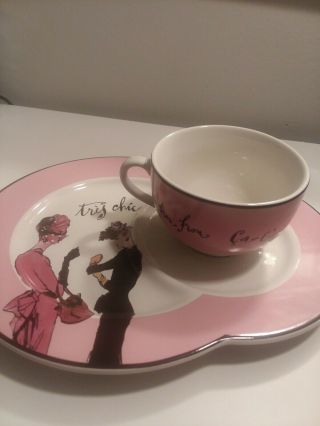 Vintage Roseanna Tea For Two Cups Snack Lunch Plates Platter Coffee