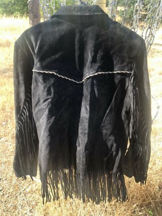 Vtg Pioneer Wear Western Black Leather Suede Extra Fringe Womens Jacket Size XL 2