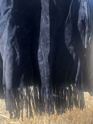 Vtg Pioneer Wear Western Black Leather Suede Extra Fringe Womens Jacket Size XL 3