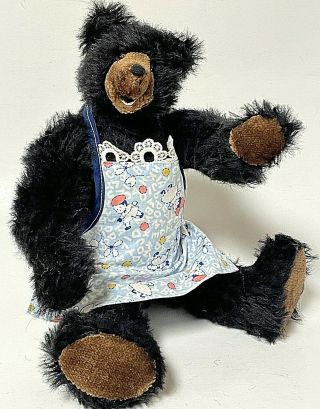 Vintage Artist Made Ooak 11 " Black Mohair Teddy Bear By Barbara Golden