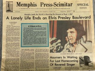 Vintage 1977 " Elvis Presley Death " Newspaper - Memphis Press Scimitar