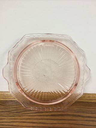 Vtg Pink Depression Glass Anchor Hocking Mayfair Open Rose 11 " Footed Cake Plate