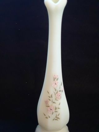 Vintage Fenton Hand Painted,  Pink Blossoms On Satin Custard Glass - Bud Vase