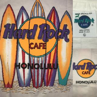 Vintage 1990s Hard Rock Cafe Honolulu Hawaii Usa Surfboard Single Stitch Shirt L