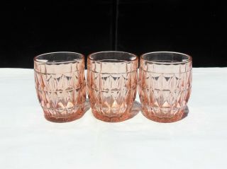 3 Jeanette Windsor Diamond Pink Depression Glass 9oz Tumblers 2