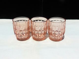3 Jeanette Windsor Diamond Pink Depression Glass 9oz Tumblers 3
