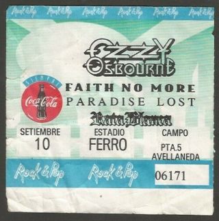 Argentina Ozzy Osburne Faith No More Concert Ticket Stub 1995