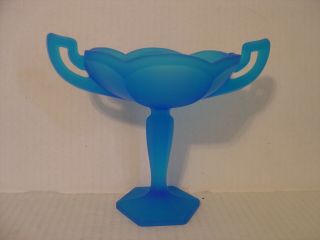 Vintage Westmoreland Blue Mist Satin Glass Compote With Handles 6 - ½ " High