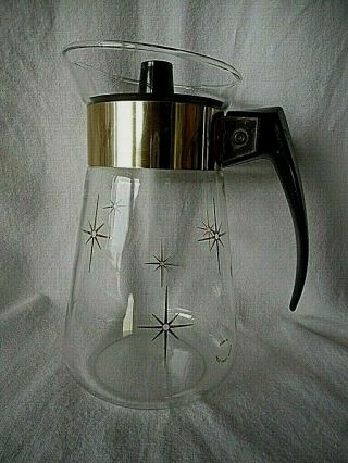 Vintage Corning Glass Gold Atomic Starburst 6 Cup Carafe Coffee W / Lid