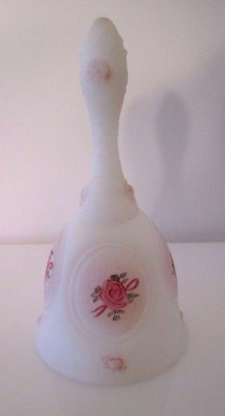 Vintage Fenton Pink Rose Custard Glass Bell,  Signed By P.  Miller