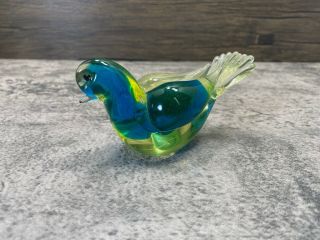 Vintage Fenton Art Glass Blue/green Bird Figurine Paperweight 4 "