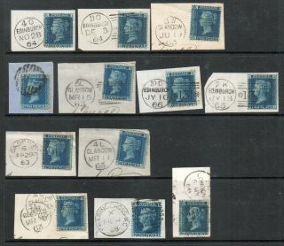 Great Britain 1858 Victoria Sg45 2d Blue Plate 9 On Piece 12 Stamps