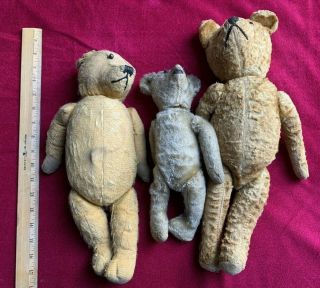 3 Antique Mohair Teddy Bears - This Is For Tinscoop Only