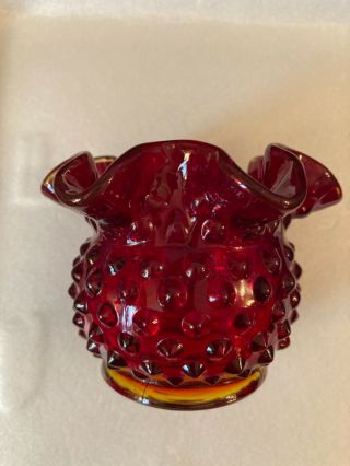Vtg Fenton Glass Ruby Red Hobnail Small Ruffled Top Vase 3 "