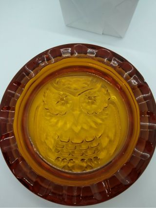 Vintage Blenko Art Glass Owl Ashtray From 1970 