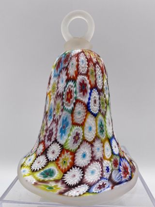 Murano Millefiori Glass Bell Ornament Multi Colored Frosted Loop Holder And Rim