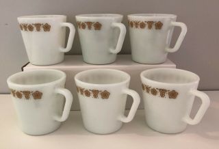 Set Of 6 Vintage Pyrex Corning Coffee Cups Mugs Butterfly Gold D Handle 1410