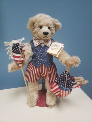 Vintage 14 " Mohair Glass Eyes Yankee Doodle Dandy Patriot Bear By Marcia Sibol