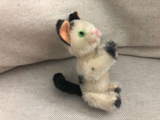 Vintage Schuco Miniature 3 1/2 " Mohair Joint Cat Kitten Green Eyes