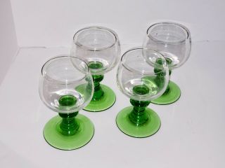Vintage Crystal Green Stem Wine Goblets 5 3/8 " Set Of 4