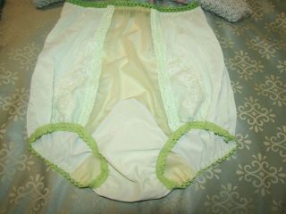Vintage Green Sanitary Nylon Lace Granny Latex Gusset Panties Sz 7 Front Panel