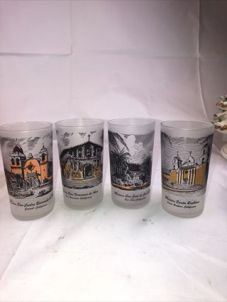 4 Vintage California Mission Glass Tumbler Frosted 12 Oz Mcm Cocktail