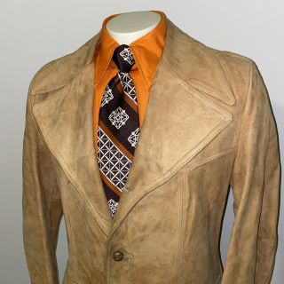 Vtg 60s 70s Silton Leather Jacket Suede Marlboro Trench Coat Disco Mens 44 Long
