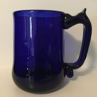 Vintage Hand Blown Cobalt Blue Glass Coffee Cup Mug Tankard Style Applied Handle