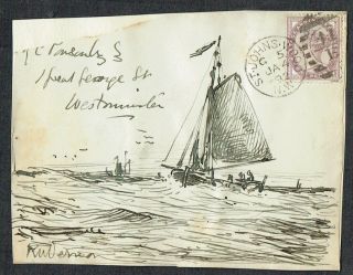 1892 1d Lilac Hand Drawn Front Sailing Boats Artist Signature St Johns Wood Cds