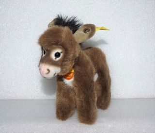 Vtg Steiff West Germany " Assy " Button & Tags Stuffed Mohair Animal Toy Donkey